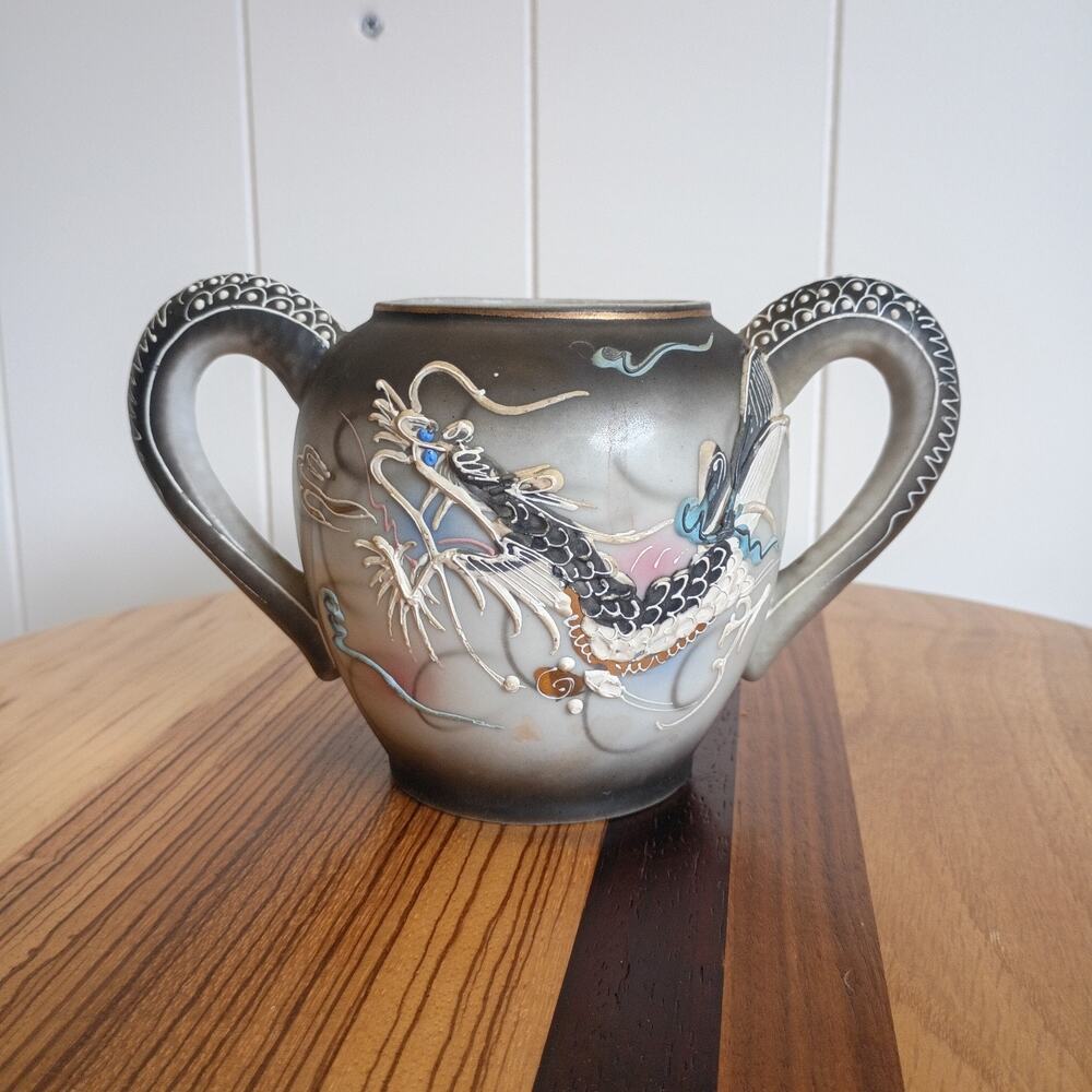 Vintage Dragonware Dual Handled Japanese Small Dragon Vase Made in Japan Nippon